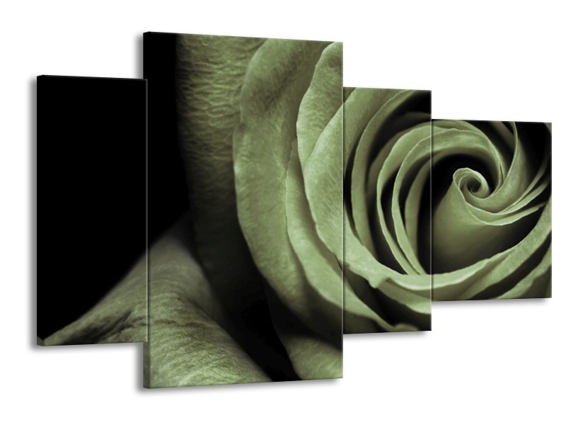 Canvas schilderij Roos | Groen, Grijs, Zwart | 120x75cm 4Luik