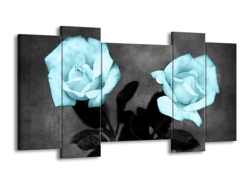 Canvas schilderij Roos | Blauw, Grijs, Zwart | 120x65 5Luik