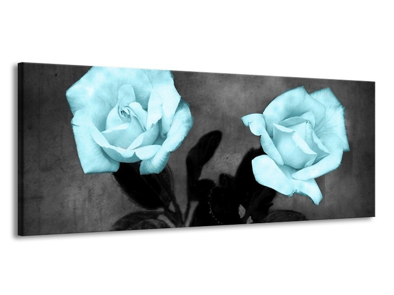Canvas schilderij Roos | Blauw, Grijs, Zwart | 145x58cm 1Luik