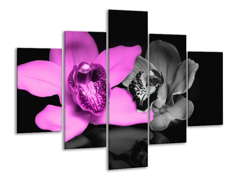 Canvas schilderij Orchidee | Paars, Grijs, Zwart | 100x70cm 5Luik