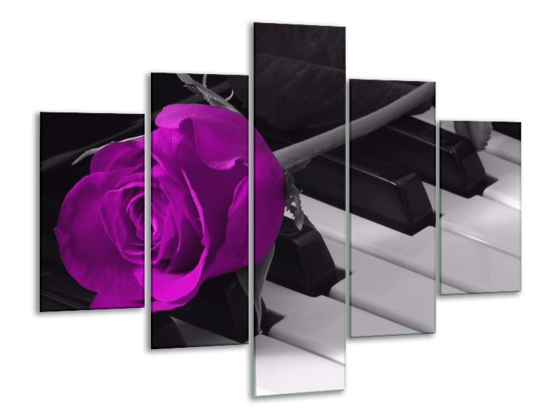 Glas schilderij Roos | Paars, Zwart, Wit | 100x70cm 5Luik