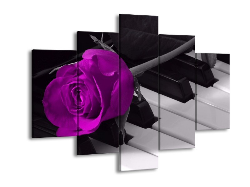 Glas schilderij Roos | Paars, Zwart, Wit | 150x105cm 5Luik