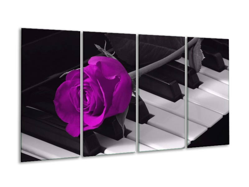 Glas schilderij Roos | Paars, Zwart, Wit | 160x80cm 4Luik