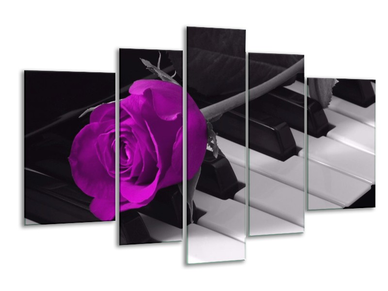 Glas schilderij Roos | Paars, Zwart, Wit | 170x100cm 5Luik