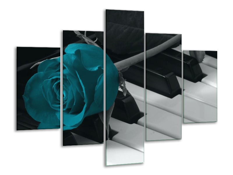 Glas schilderij Roos | Blauw, Zwart, Wit | 100x70cm 5Luik