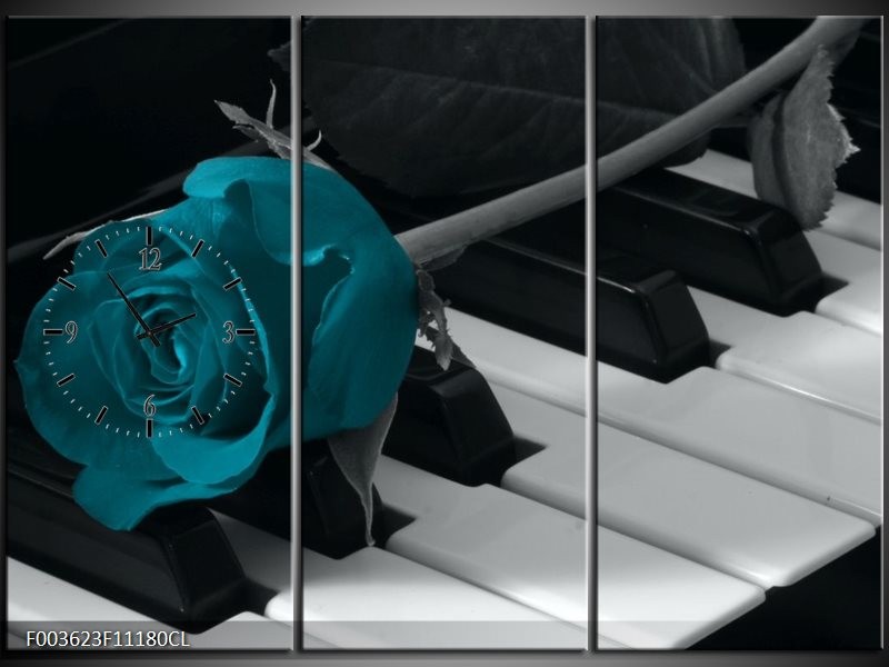 Klok schilderij Roos | Blauw, Zwart, Wit | 111x80cm 3Luik