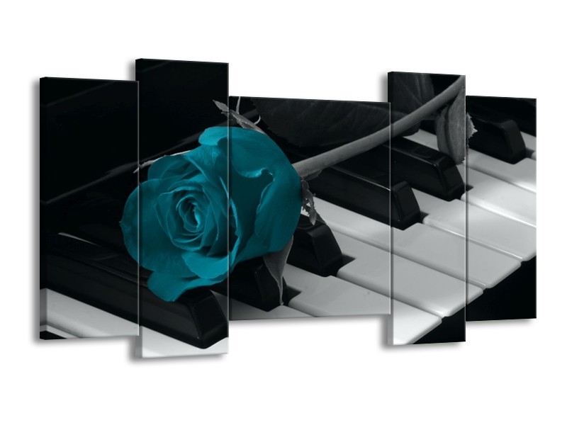 Glas schilderij Roos | Blauw, Zwart, Wit | 120x65cm 5Luik