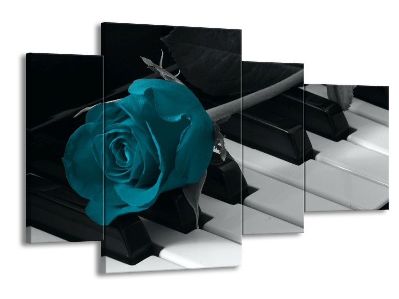 Glas schilderij Roos | Blauw, Zwart, Wit | 120x75cm 4Luik