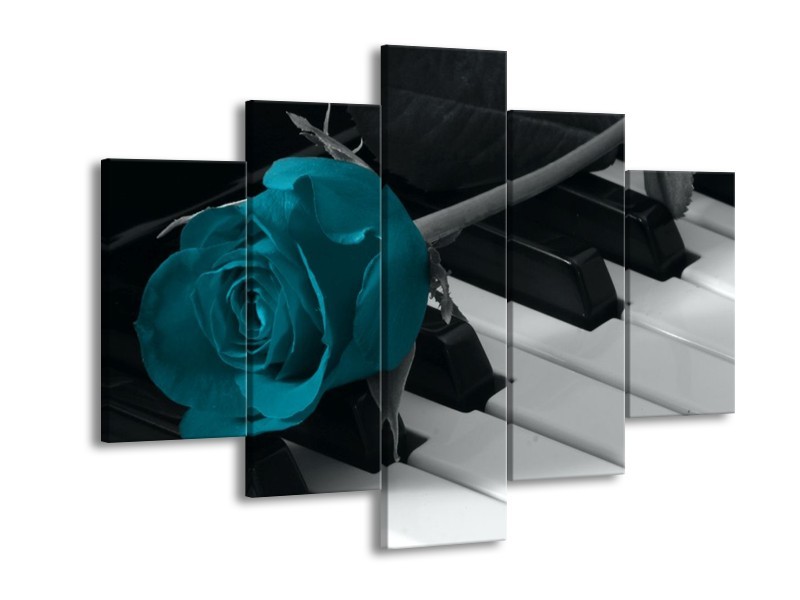 Glas schilderij Roos | Blauw, Zwart, Wit | 150x105cm 5Luik