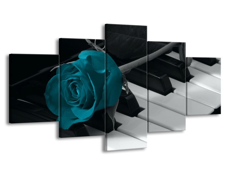 Glas schilderij Roos | Blauw, Zwart, Wit | 150x80cm 5Luik