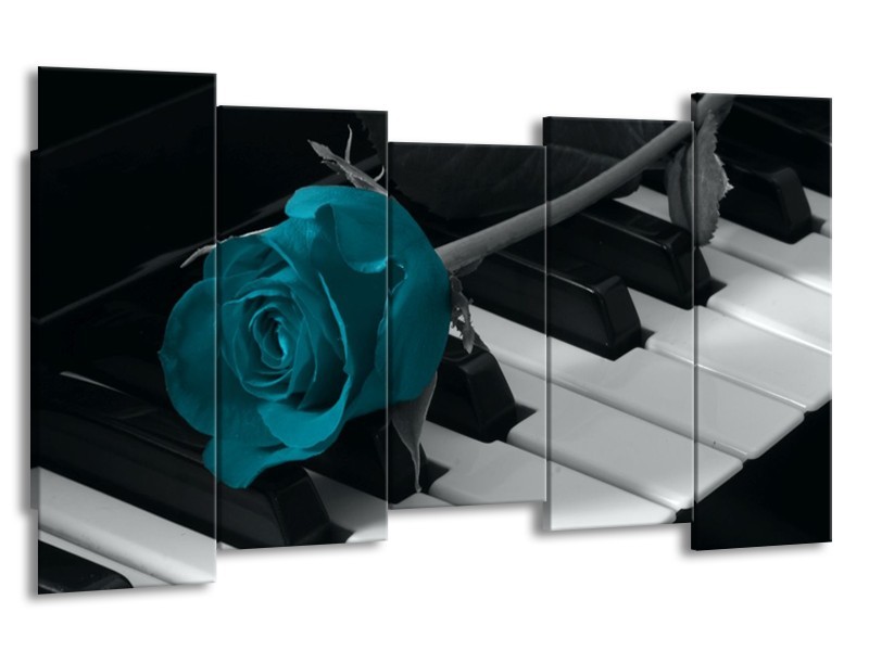 Glas schilderij Roos | Blauw, Zwart, Wit | 150x80cm 5Luik