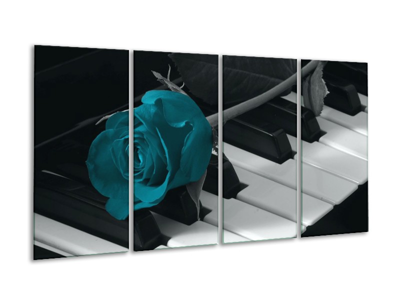 Glas schilderij Roos | Blauw, Zwart, Wit | 160x80cm 4Luik