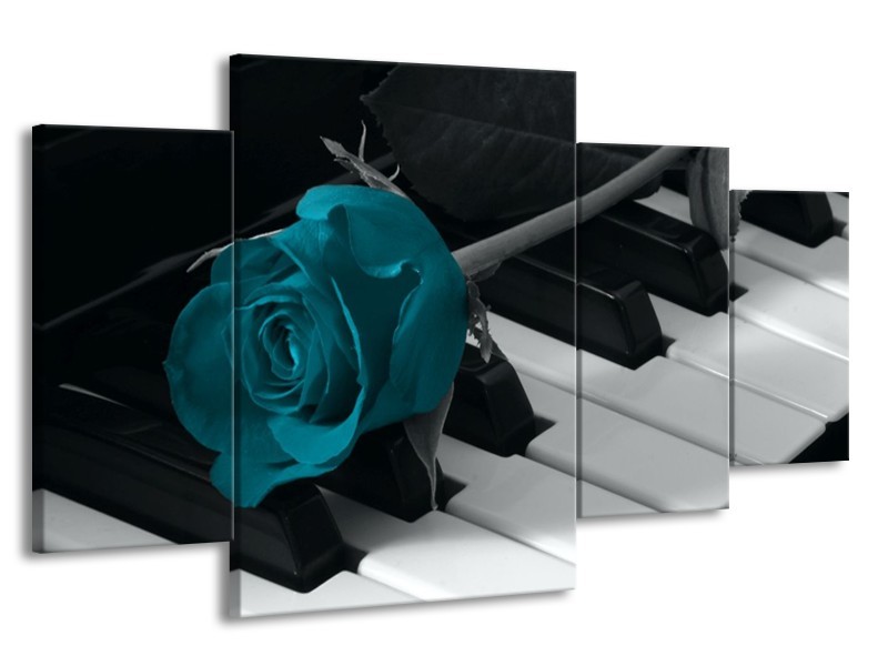 Glas schilderij Roos | Blauw, Zwart, Wit | 160x90cm 4Luik