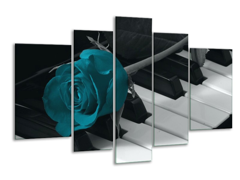 Glas schilderij Roos | Blauw, Zwart, Wit | 170x100cm 5Luik