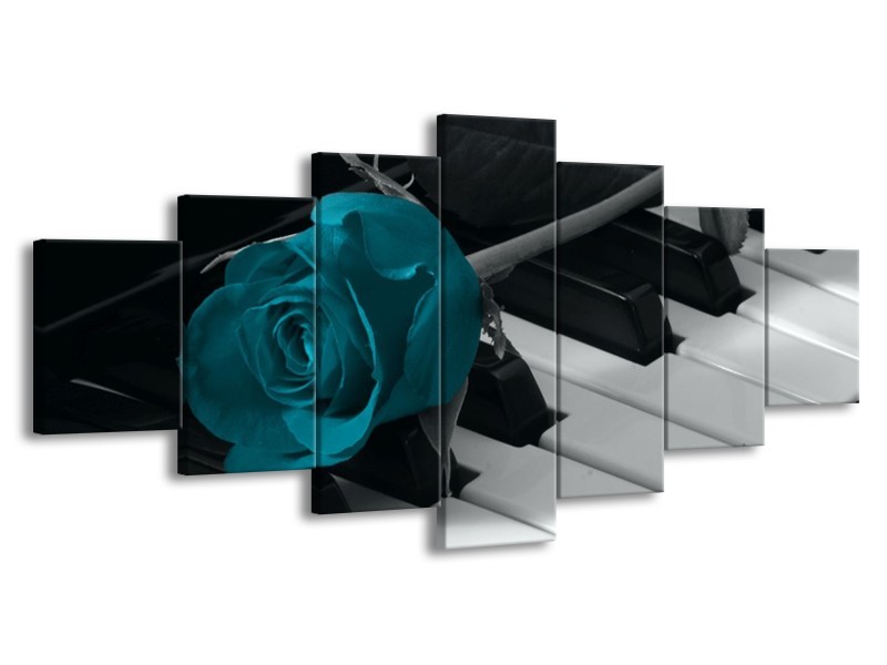 Glas schilderij Roos | Blauw, Zwart, Wit | 210x100cm 7Luik