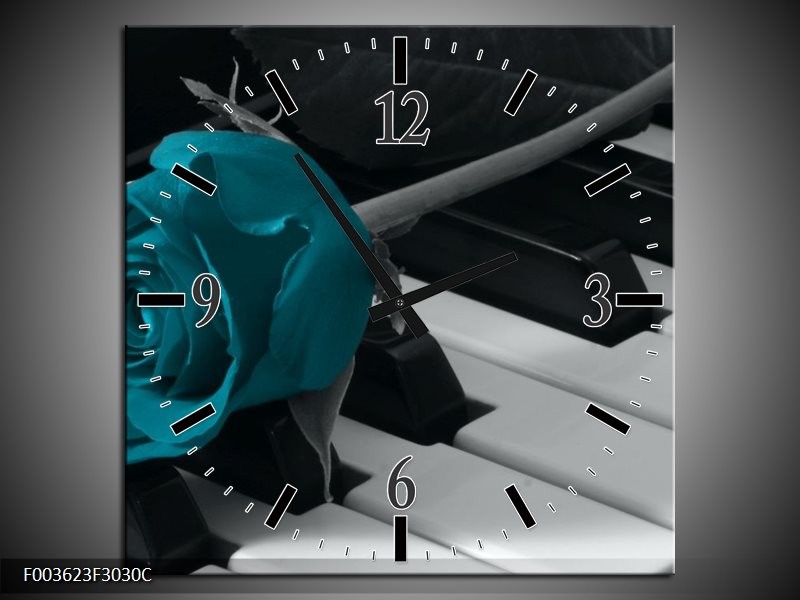 Klok schilderij Roos | Blauw, Zwart, Wit | 30x30cm 1Luik