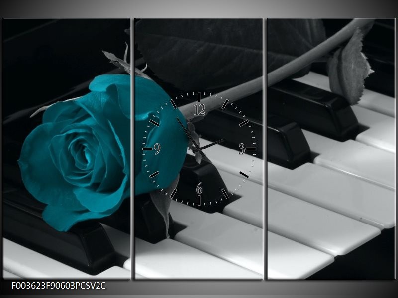Klok schilderij Roos | Blauw, Zwart, Wit | 90x60cm 3Luik