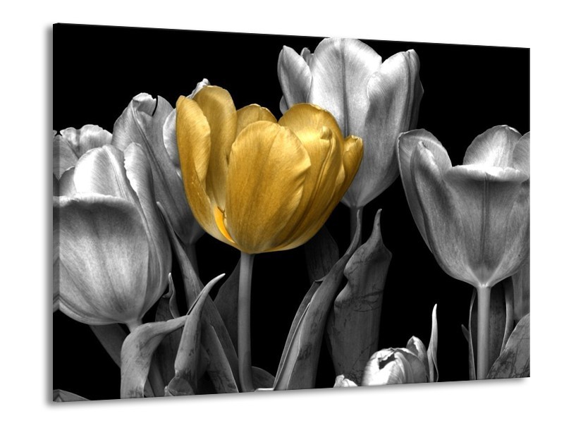 Canvas schilderij Tulp | Goud, Zilver, Grijs | 100x70cm 1Luik