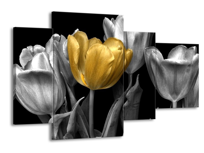 Canvas schilderij Tulp | Goud, Zilver, Grijs | 120x75cm 4Luik
