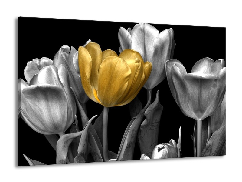 Canvas schilderij Tulp | Goud, Zilver, Grijs | 140x90cm 1Luik