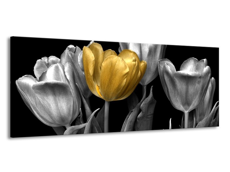 Canvas schilderij Tulp | Goud, Zilver, Grijs | 145x58cm 1Luik