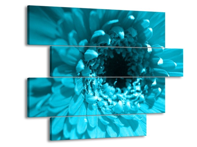 Canvas schilderij Gerbera | Blauw, Zwart, Wit | 115x85cm 4Luik