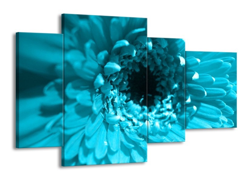 Canvas schilderij Gerbera | Blauw, Zwart, Wit | 120x75cm 4Luik