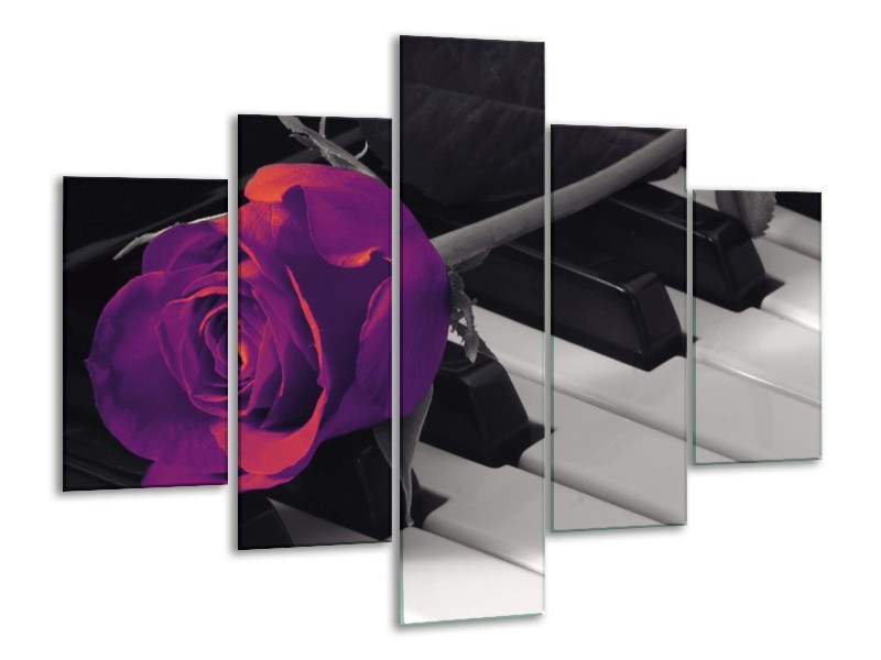 Glas schilderij Roos | Paars, Zwart, Wit | 100x70cm 5Luik