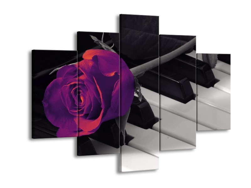 Glas schilderij Roos | Paars, Zwart, Wit | 150x105cm 5Luik