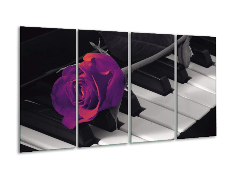 Glas schilderij Roos | Paars, Zwart, Wit | 160x80cm 4Luik