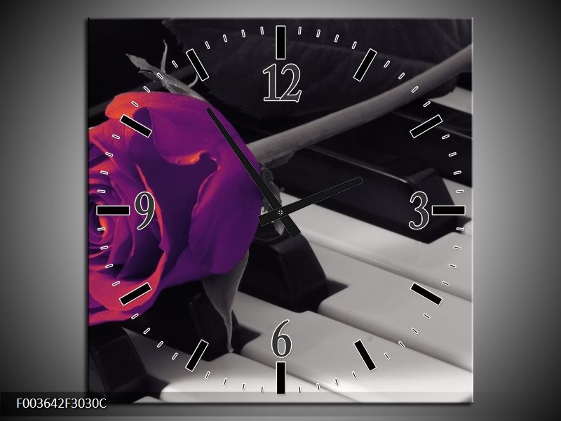 Klok schilderij Roos | Paars, Zwart, Wit | 30x30cm 1Luik