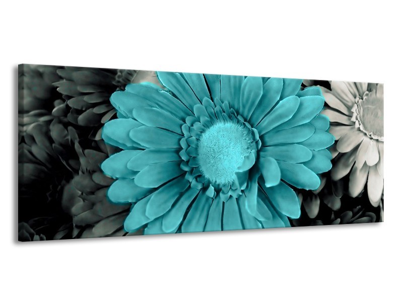 Canvas schilderij Gerbera | Blauw, Grijs | 145x58cm 1Luik