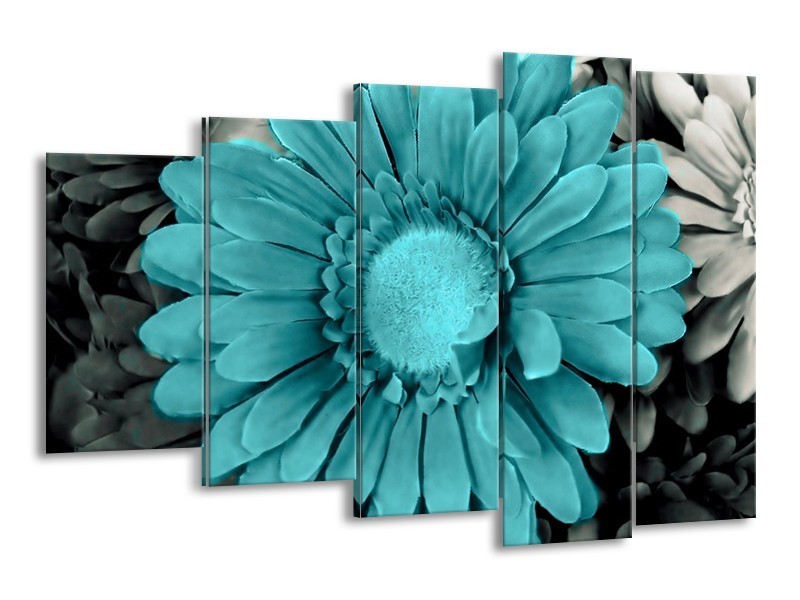 Canvas schilderij Gerbera | Blauw, Grijs | 150x100cm 5Luik