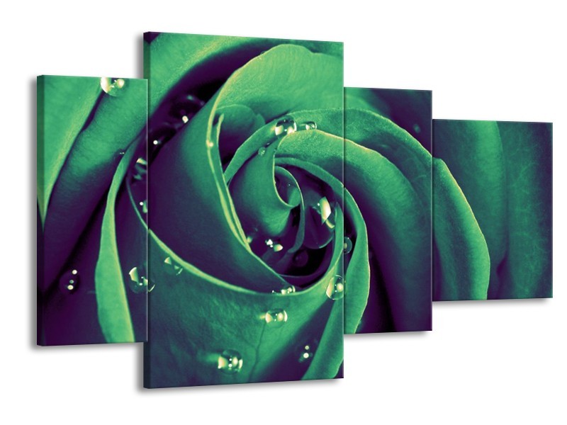 Canvas schilderij Roos | Groen, Zwart | 120x75cm 4Luik