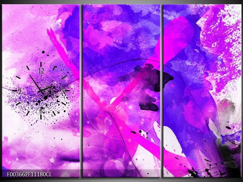 Klok schilderij Abstract | Paars, Roze, Wit | 111x80cm 3Luik