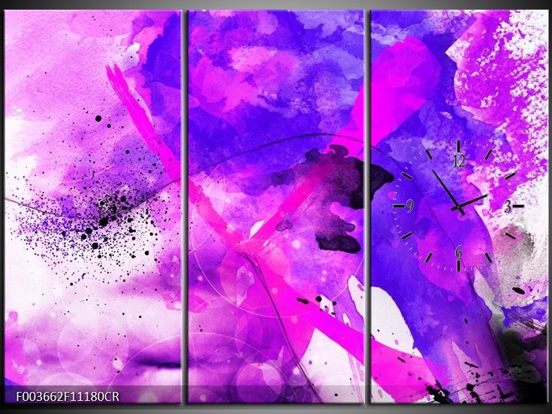 Klok schilderij Abstract | Paars, Roze, Wit | 111x80cm 3Luik