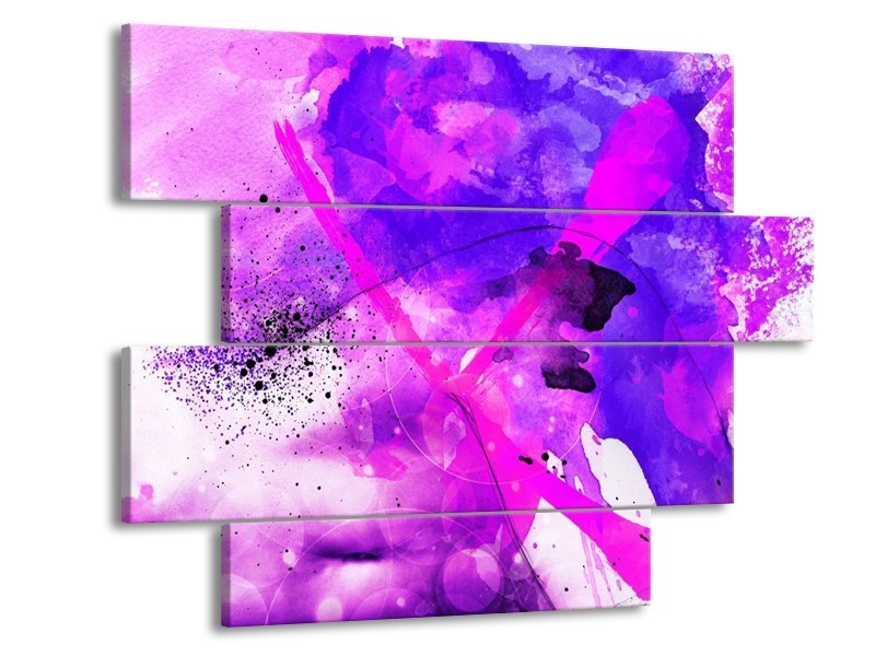 Canvas schilderij Abstract | Paars, Roze, Wit | 115x85cm 4Luik