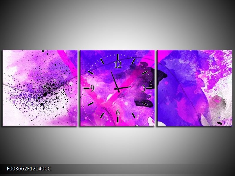 Klok schilderij Abstract | Paars, Roze, Wit | 120x40cm 3Luik