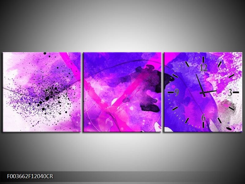 Klok schilderij Abstract | Paars, Roze, Wit | 120x40cm 3Luik