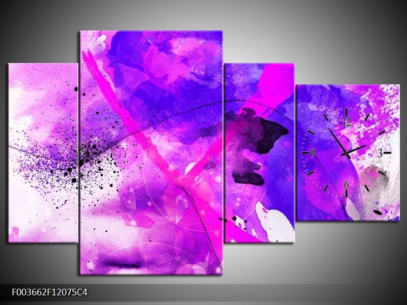 Klok schilderij Abstract | Paars, Roze, Wit | 120x75cm 4Luik