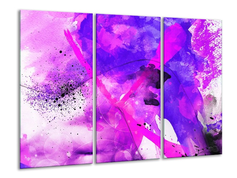 Canvas schilderij Abstract | Paars, Roze, Wit | 120x80cm 3Luik