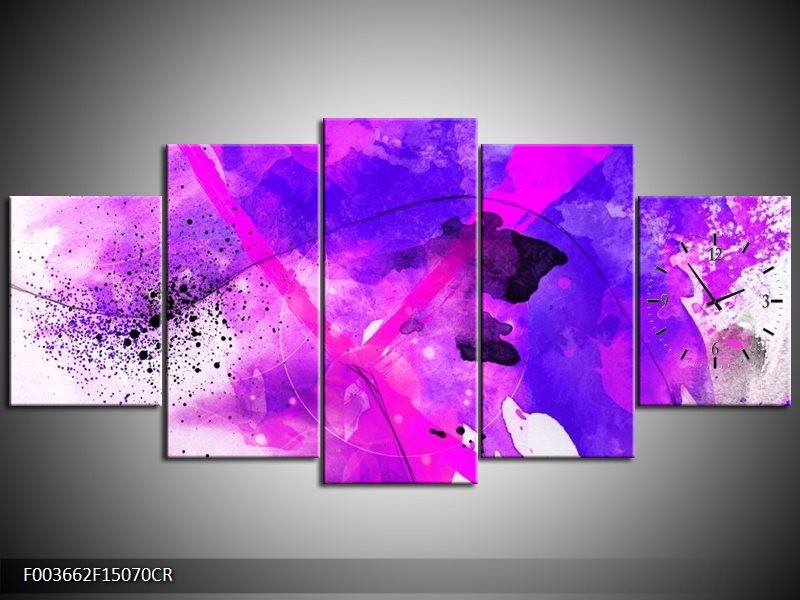 Klok schilderij Abstract | Paars, Roze, Wit | 150x70cm 5Luik