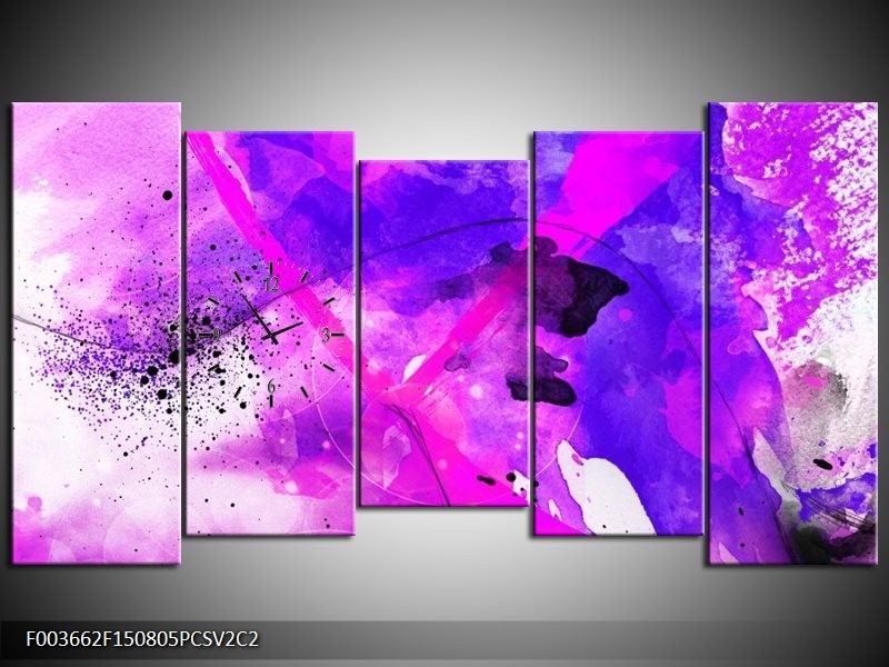 Klok schilderij Abstract | Paars, Roze, Wit | 150x80cm 5Luik