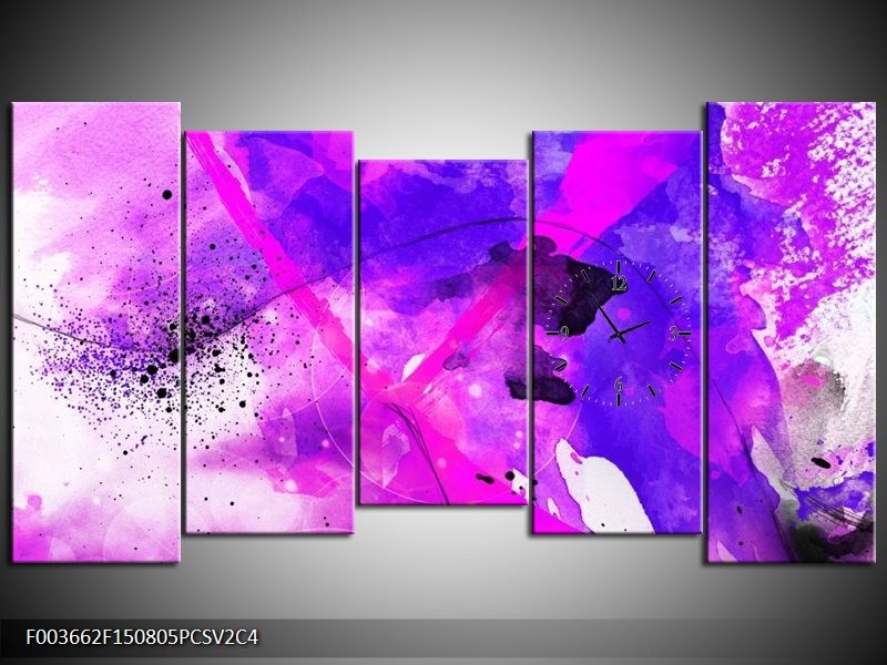 Klok schilderij Abstract | Paars, Roze, Wit | 150x80cm 5Luik