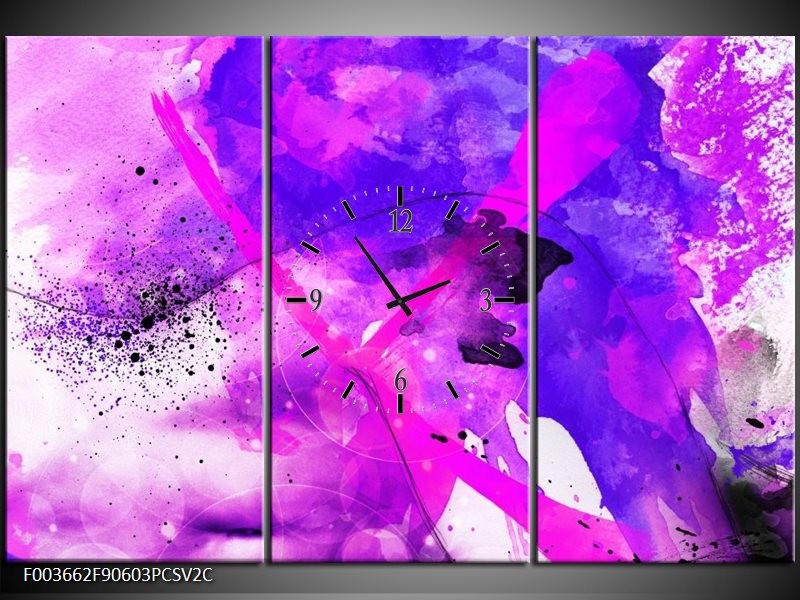 Klok schilderij Abstract | Paars, Roze, Wit | 90x60cm 3Luik