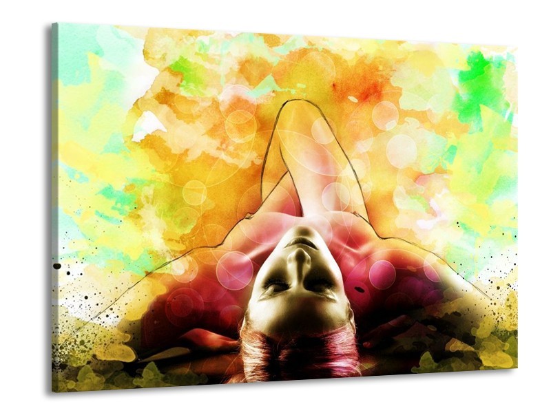 Canvas schilderij Vrouw | Geel, Groen, Rood | 100x70cm 1Luik