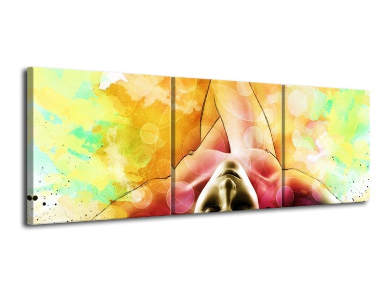 Canvas schilderij Vrouw | Geel, Groen, Rood | 120x40cm 3Luik