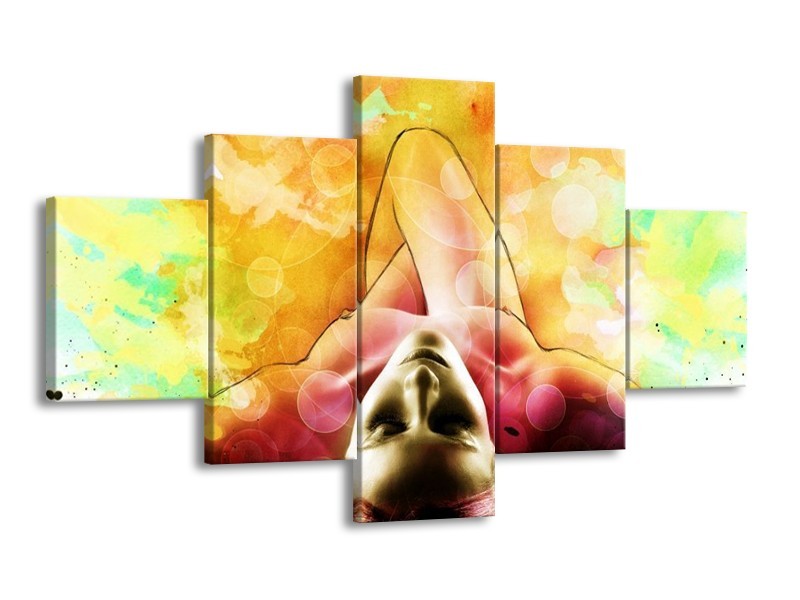 Glas schilderij Vrouw | Geel, Groen, Rood | 125x70cm 5Luik