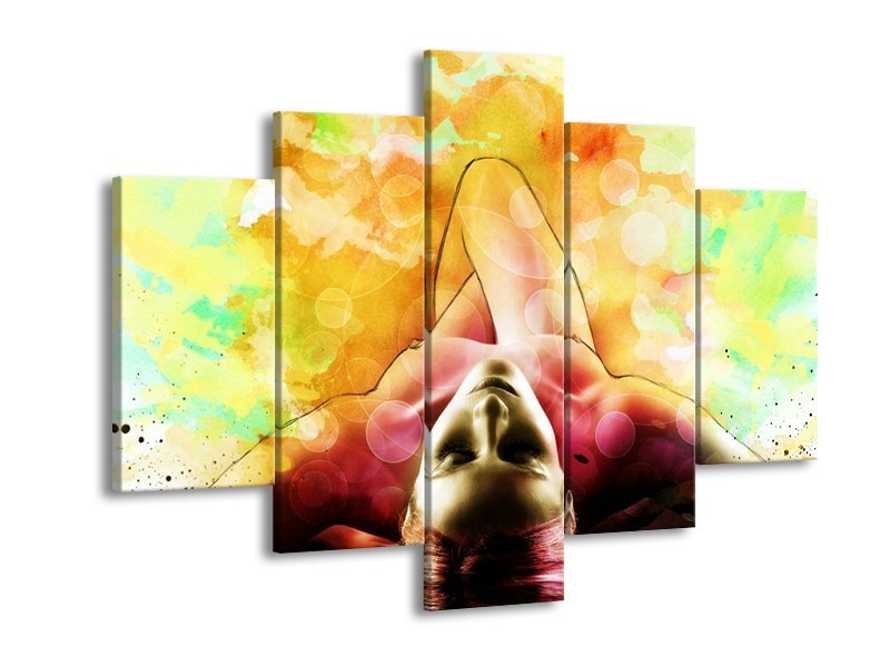 Glas schilderij Vrouw | Geel, Groen, Rood | 150x105cm 5Luik