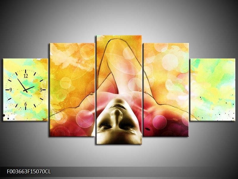 Klok schilderij Vrouw | Geel, Groen, Rood | 150x70cm 5Luik
